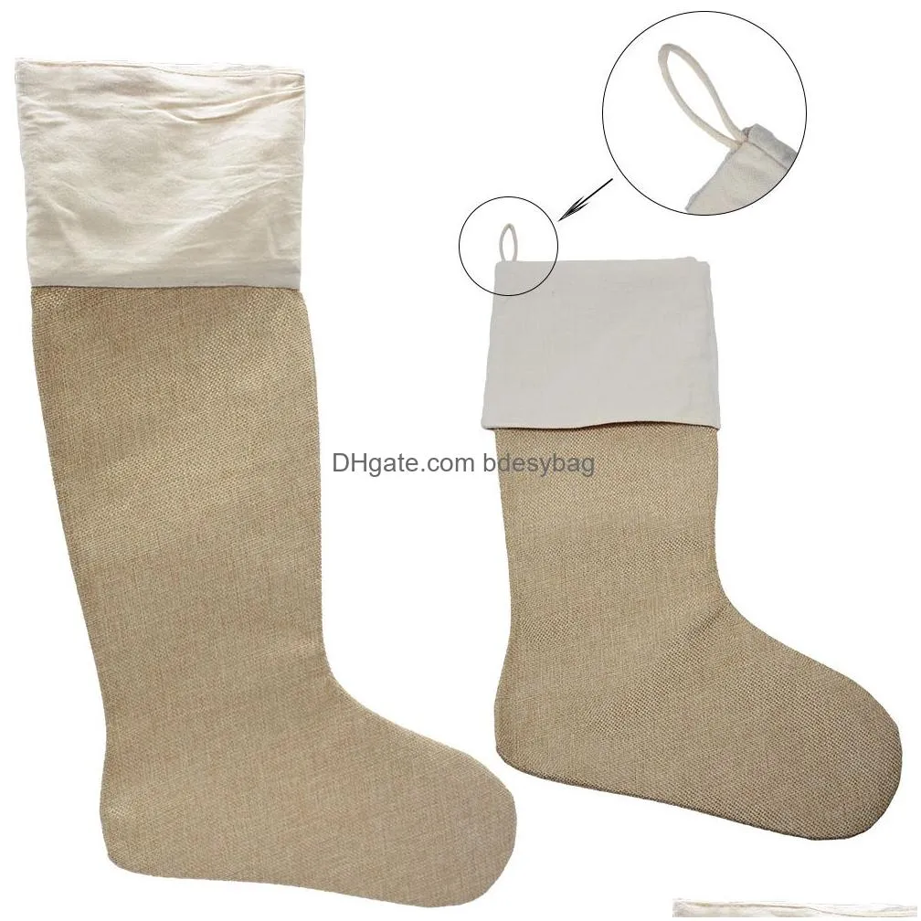 Sublimation Blank Burlap Stockings Xmas Fireplace Hanging Stocking Blanks Socks for Christmas Decoration DIY Craft