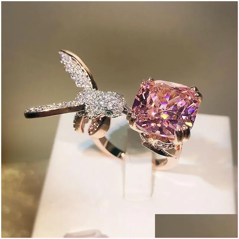 choucong original design wedding rings luxury jewelry 925 sterling silver princess cut multi 5a cubic zircon party eternity women hummingbird open adjustable