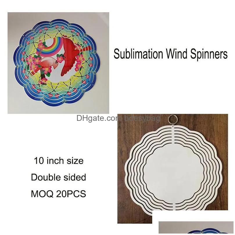 Sublimation Blank Wind Spinner 10 inch Aluminum Spinners Outdoor Hanging Garden Decoration Metal Blanks For DIY Both Sides printable