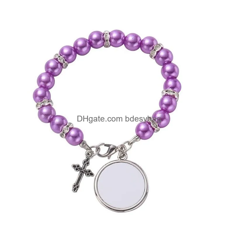 Sublimation Blank Bracelet Bezel Settings Color Jewelry Base Tray Blank Rosary Beads Bangles Bracelets Single Side printable