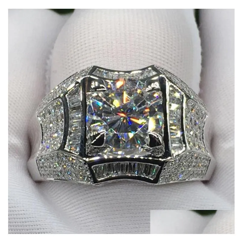 sparkling luxury jewelry 925 sterling silver gold fill round cut white topaz pave cz diamond gemstones promise party wedding men ring