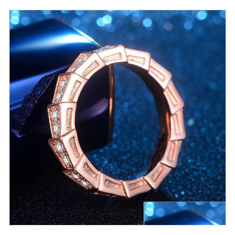 2017 new arrival top selling luxury jewelry 925 sterling silver rose gold plated party women wedding snake cz diamond band ring gift