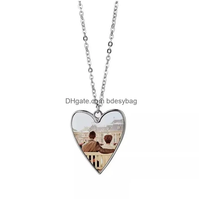 Sublimation blanks necklace bezel pendant trays Photo Blank Heart shape DIY necklaces with chain for Women Jewelry Making