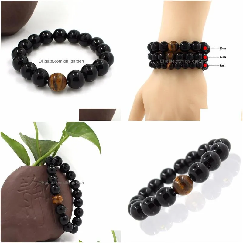 2017 wholesale alloy metal barbell black natural black onyx stone beads fashion bracelets men women stretch gift yoga bracelet