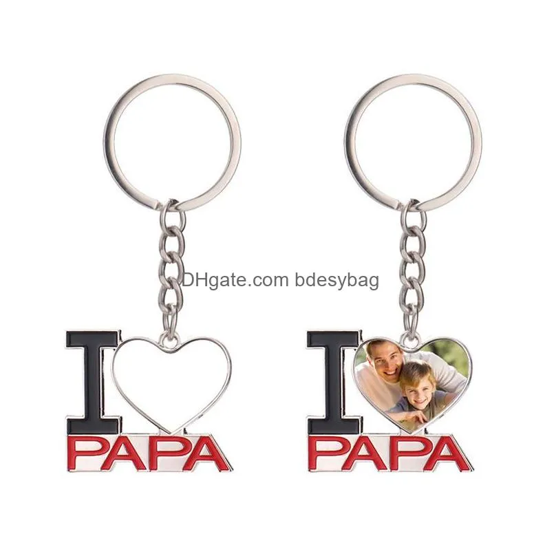 Sublimation metal blank key chain for mothers day Fathers day gift Stainless steel Keychain Blanks I love mama papa