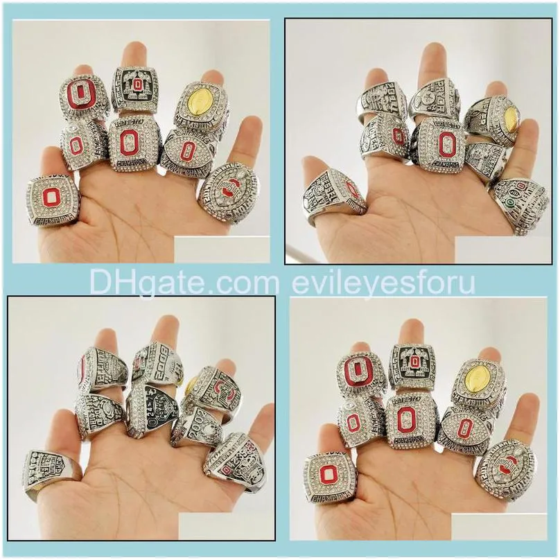 8pcs ohio state buckeyes national champion championship ring set solid men fan brithday gift wholesale drop 