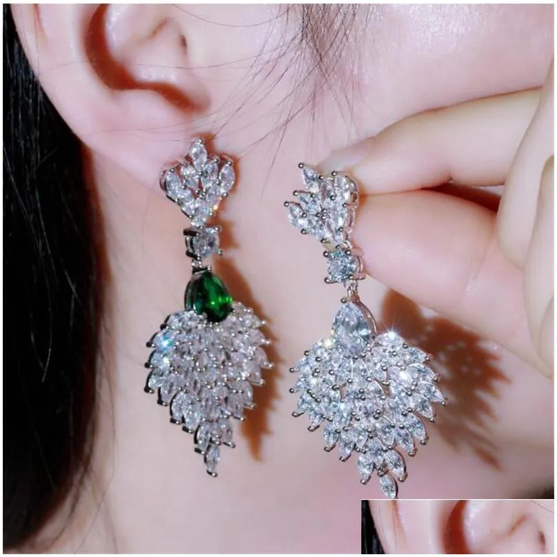 choucong unique long dangle earrings luxury jewelry 925 sterling silver marquise cut white topaz emerald gemstones party women wedding drop earring for lover