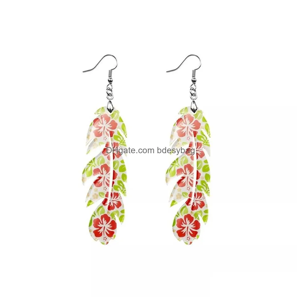 Feather Acrylic Blank earrings Sublimation plastic crafts handmade Fashion earring Blanks with hooks and jump rings