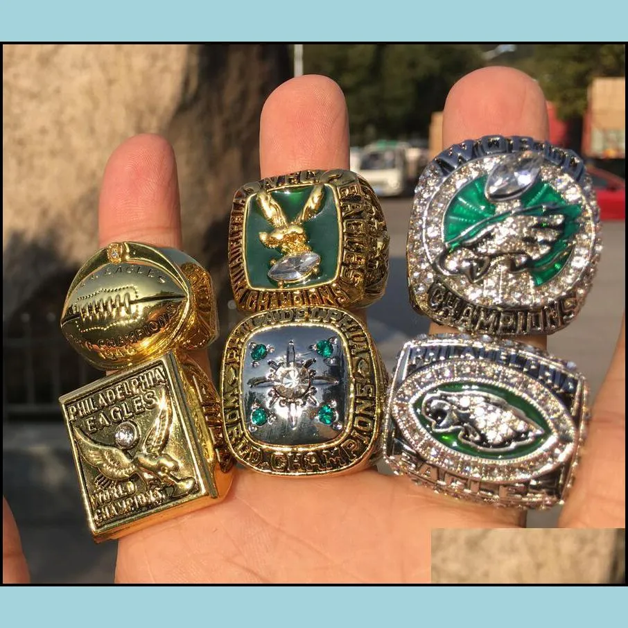 philadelphia 6pcs  american football team champions championship ring set with wooden box souvenir men fan gift 2019