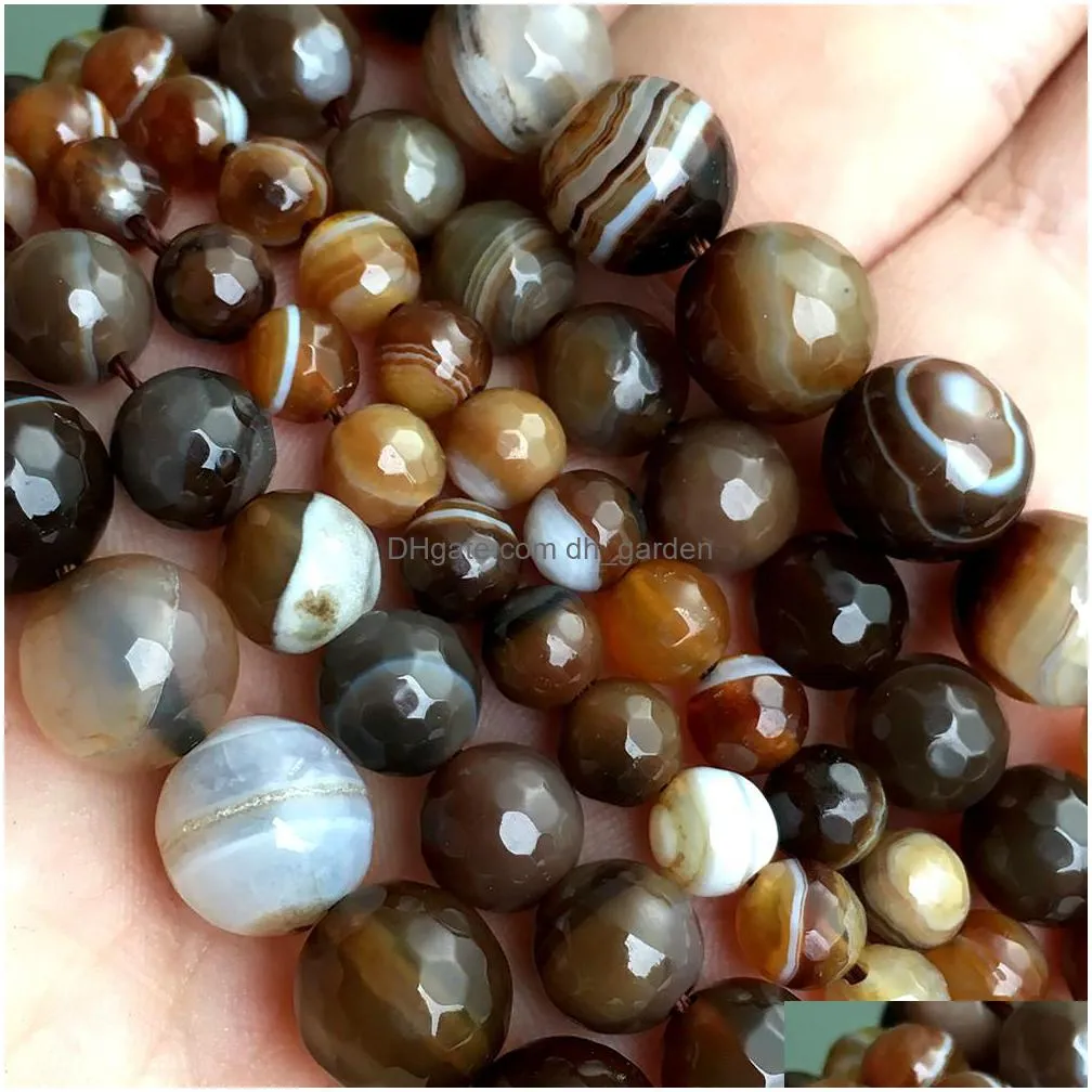 6/8/10/12mm natural stone beads coffee beads beading stripe facet cut carnelian onyx gem loose onyx beads for jewelry making