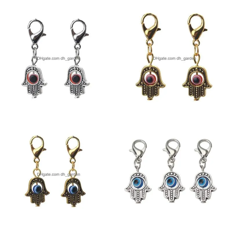 10pcs/lot 35x13mm evil eye beads hamsa hand charms pendent lobster clasp pendant key chain jewelry accessories