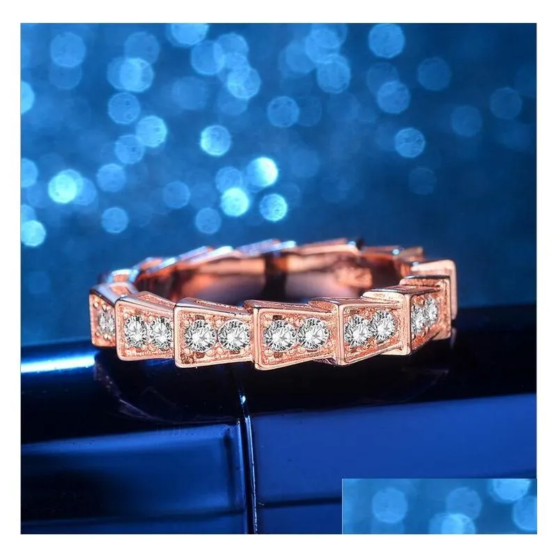 2017 new arrival top selling luxury jewelry 925 sterling silver rose gold plated party women wedding snake cz diamond band ring gift
