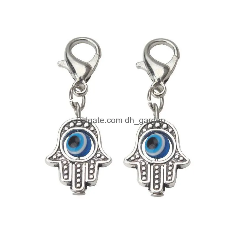 10pcs/lot 35x13mm evil eye beads hamsa hand charms pendent lobster clasp pendant key chain jewelry accessories