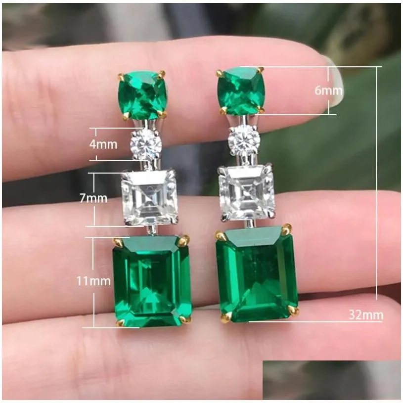 2021 top sell luxury jewelry dangle earring 925 sterling silver princess cut emerald cz diamond party ins women wedding bridal drop earrings
