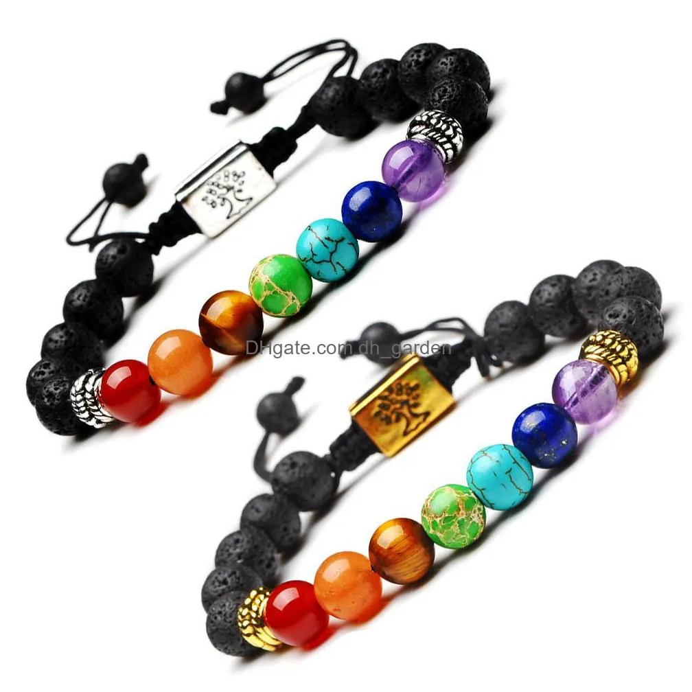 yoga handmade 7 chakra tree of life charm bracelets lava stones multicolor beads rope bracelet women men bracelets bangles