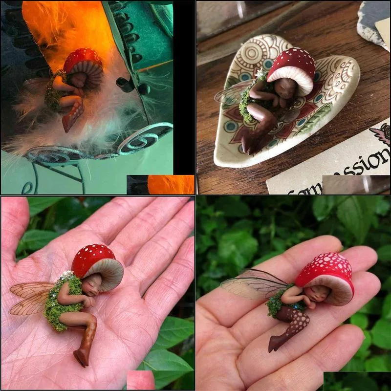 mini sleeping mushroom fairy statue hand painted resin crafts ornament for home garden office decoration craft child small gifts