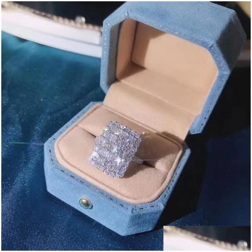 sparkling luxury jewelry unique fine jewelry 925 sterling silver full t princess cut white topaz cz diamond women wedding band ring