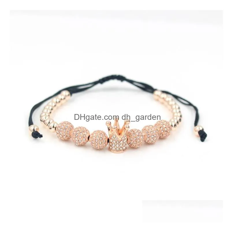 noble jewelry charm men cubic micro pave cz crown drill ball braided macrame luxurious bracelet