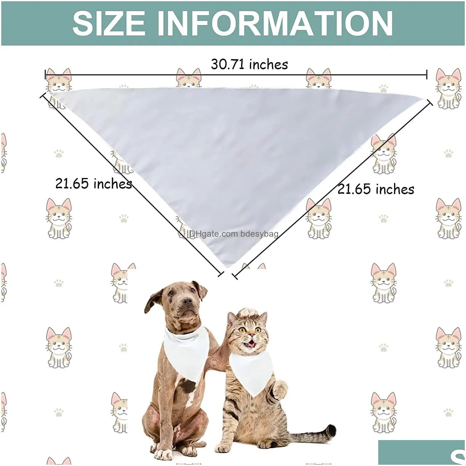 Solid White Pet Triangle Scarf Polyester Sublimation Blanks DIY Dog Bandanas Pet Heat Transfer Bibs Kerchief Accessories for Dogs Puppy