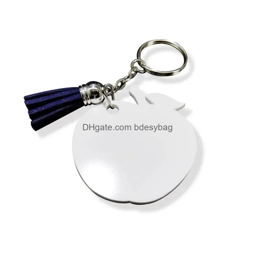 Sublimation Blanks FRP Plastic Keychain with tassels handbag Bag Hanging Accessories Heat Press Multi Shapes Blank Keyring for DIY