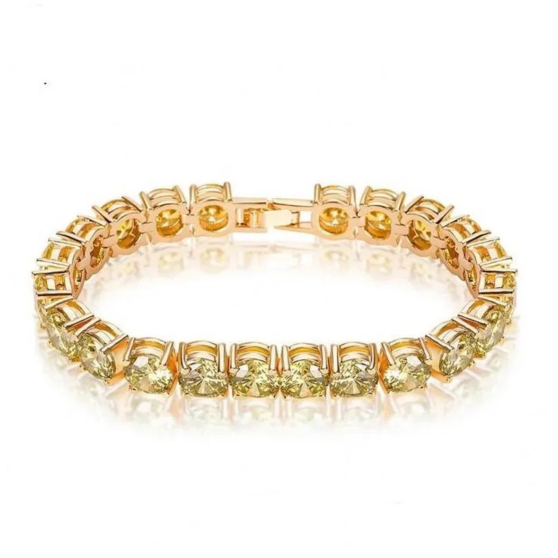 hip hop vintage jewelry 18k white gold fill platinum plated high quality 8mm round white topaz cz diamond gemstones tennis bracelet