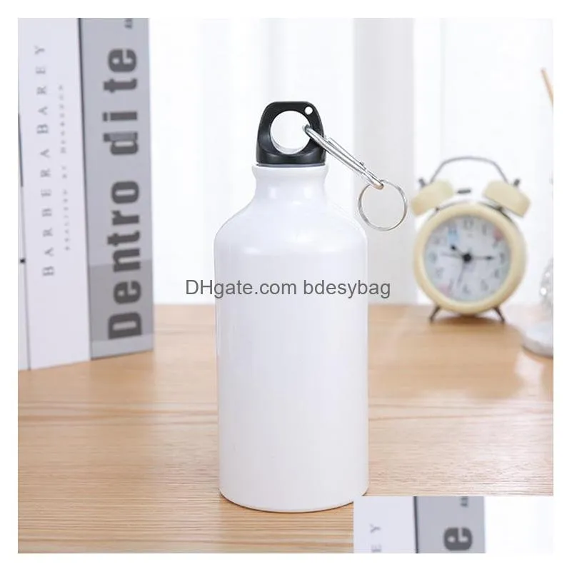 600mL Sublimation White Blank Water Bottle Heat Press Aluminum Sports Bottles Flask With Carabine