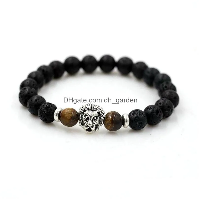 men bracelets  head gold color tiger eye lava stone lucky chakra energy beaded bracelets love gift