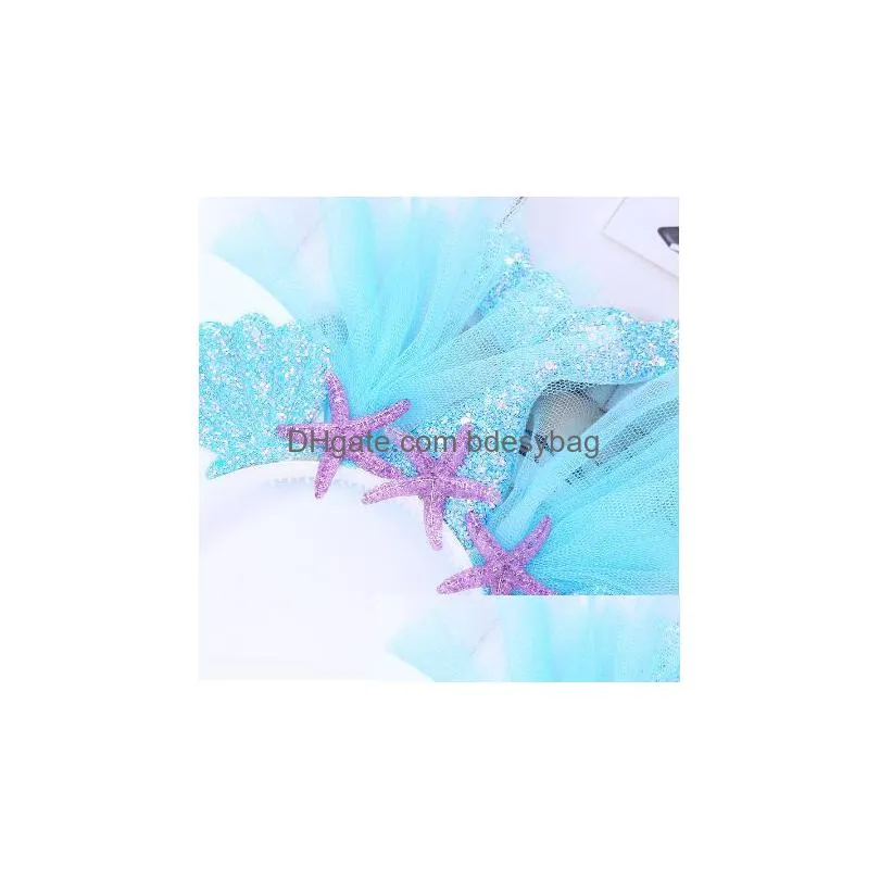 rainbow mermaid headband princess mesh yarn shell flower animal hairbands hoop party hair accessories gb1060