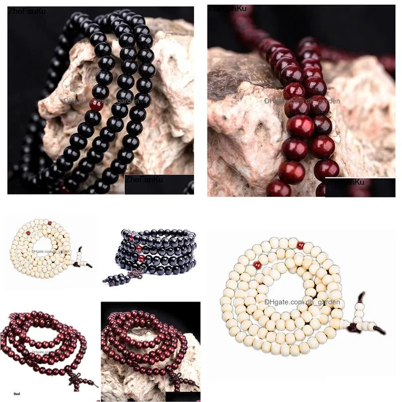 6mm natural sandalwood buddhist buddha meditation 108 beads wood prayer bead mala bracelet women men jewelry