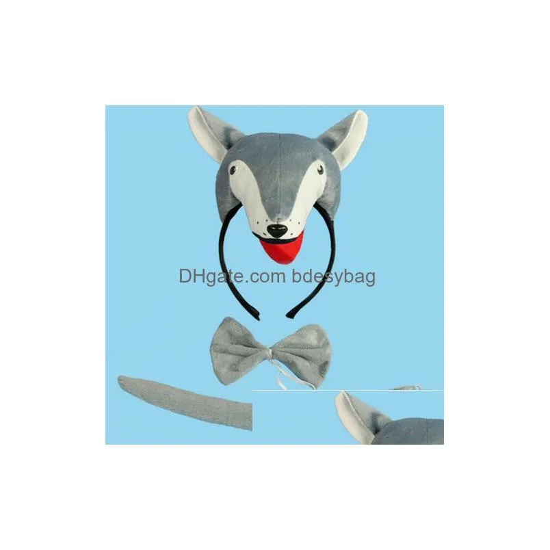 children adults animal 3d wolf headband bow tie tail cosplay 3pcs set props party decor halloween costume for kids christmas gb456