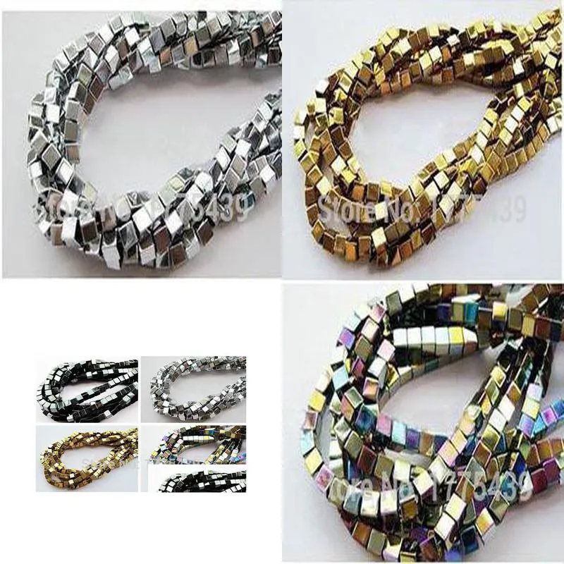 8mm 98pcs/lot coated natural stone hematite cube square loose spacer beads black/gold/silver/rainbow 4mm