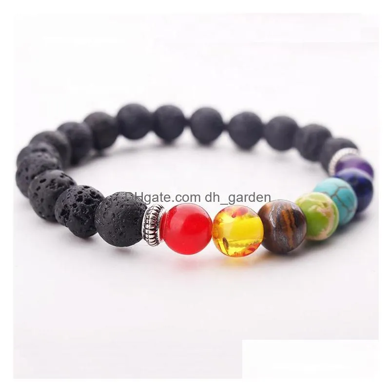 fashion jewelry 7 chakra lava natural stone bead hand bracelet volcanic stone men bracelet