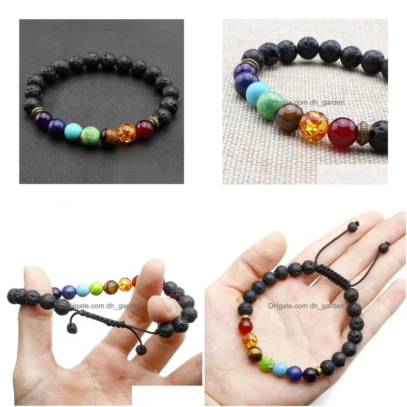 7 chakra healing balance bracelets femme lava yoga reiki prayer wish stones 8mm bracelet