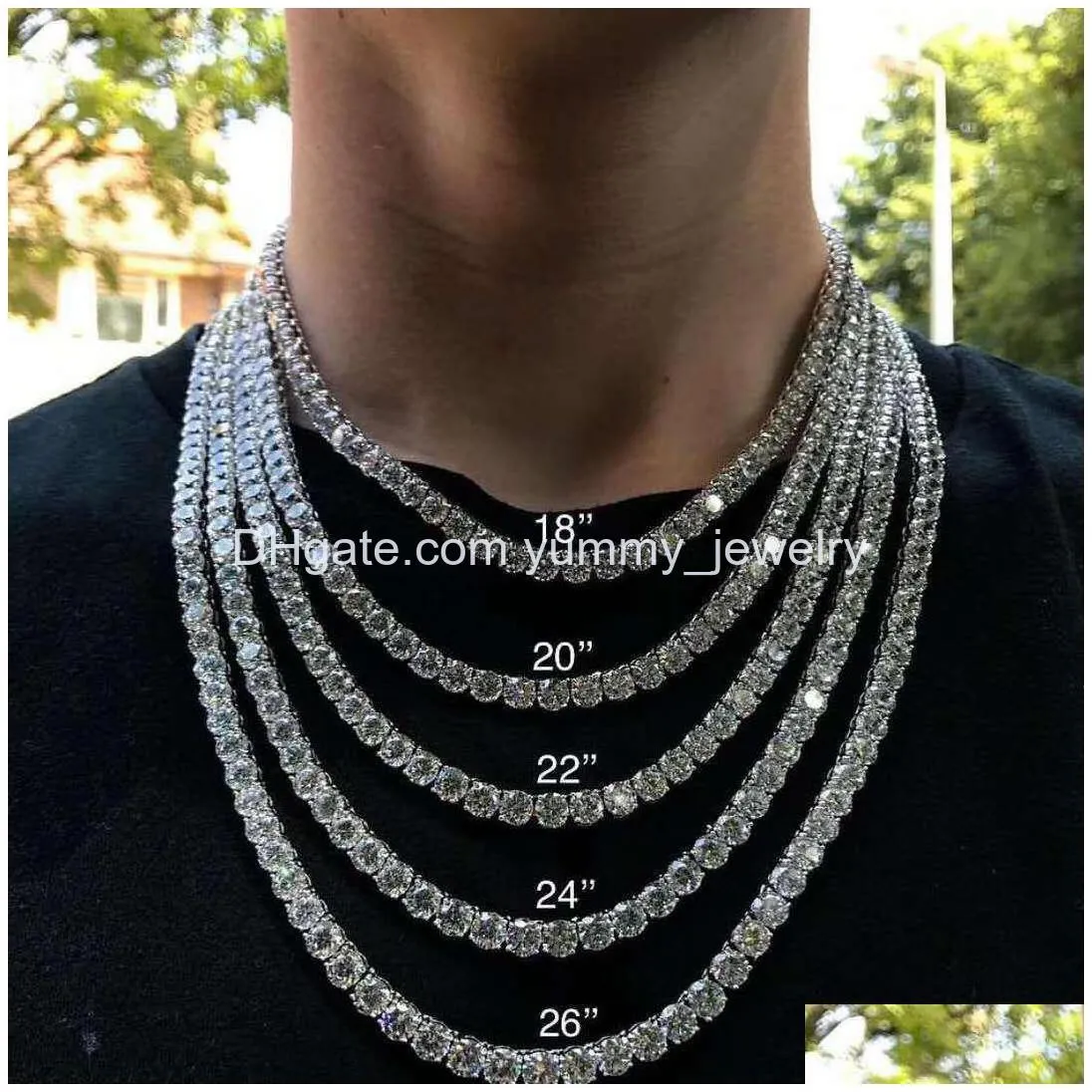 hip hop bling jewelry mens necklace silver gold diamond necklaces 3mm 4mm 5mm iced out tennis chain