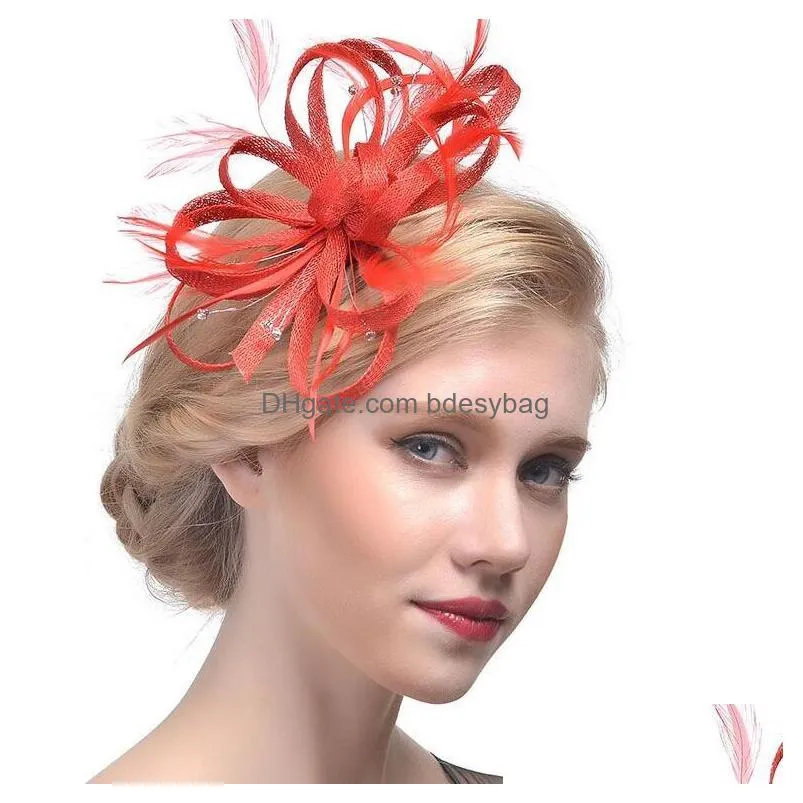 fashion hair accessories for women hair clips mesh headwear yarn flower fascinator feather beads hair bands party gb1056