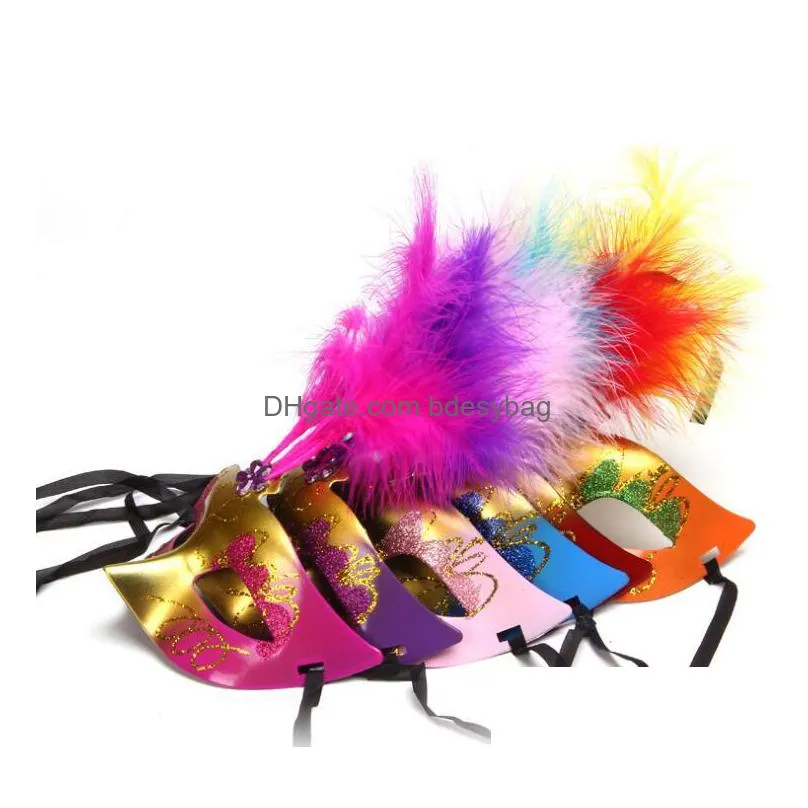 feather mask mask masquerade color plastic mask halloween show birthday party supplies toy 30pcs/lot y024