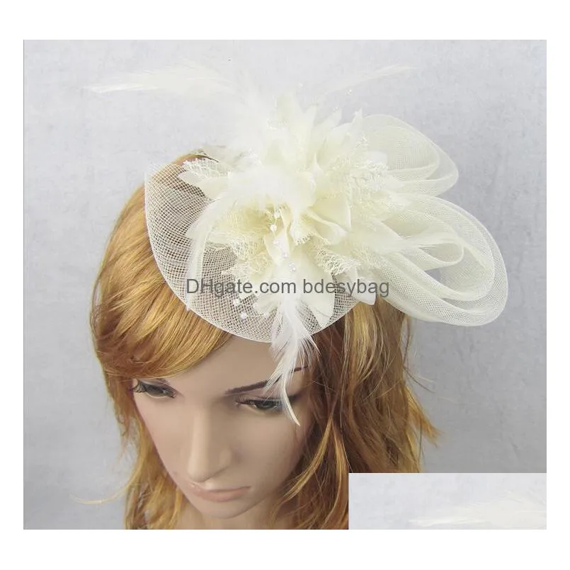 european style veil feather women hair accessories fascinator hat cocktail party wedding headpiece court headwear lady hjia362