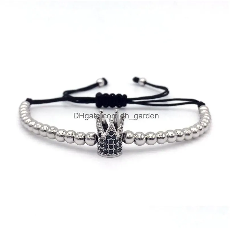 fashion imperial crown charm mens bracelets micro pave beads trendy braided macrame bracelets