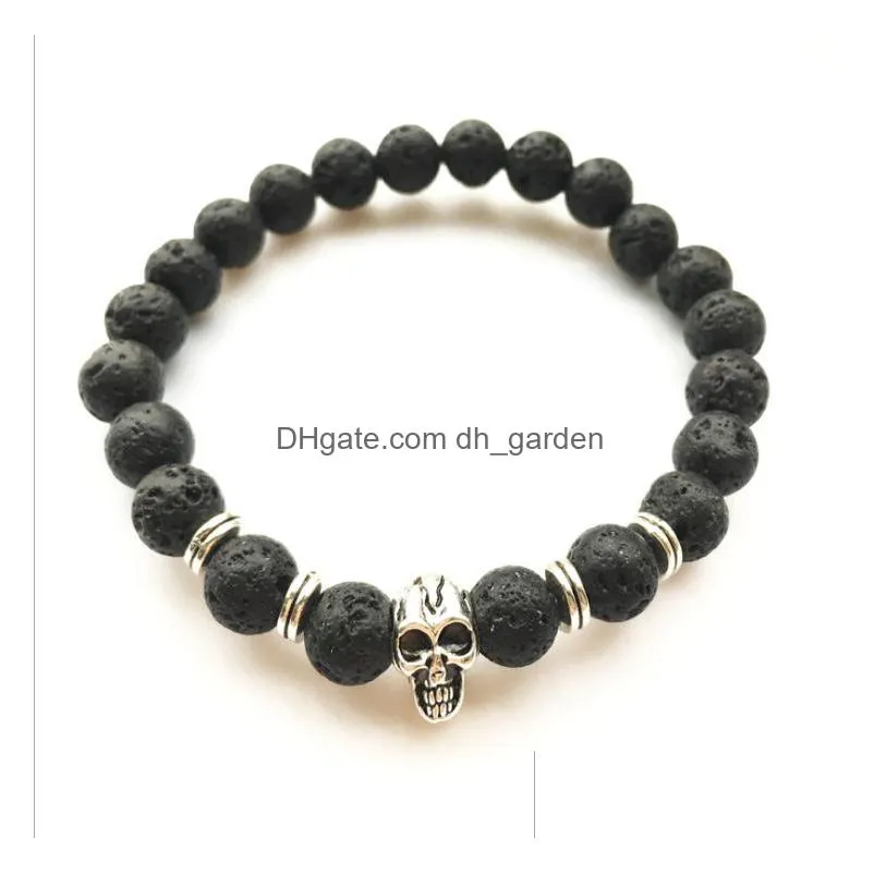 fashion skull head artificial black beads bracelet unisex top quality alloy energy bracelet gift