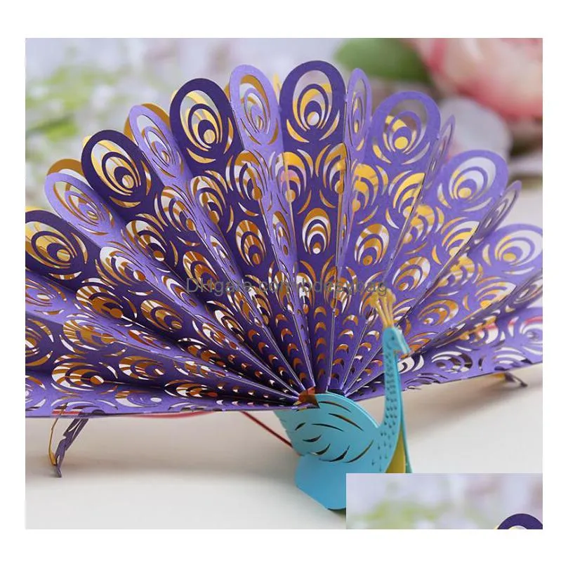 3d creative stereo greeting card hollow paper carving peacock wedding party invitation 15pcs/lot gb667