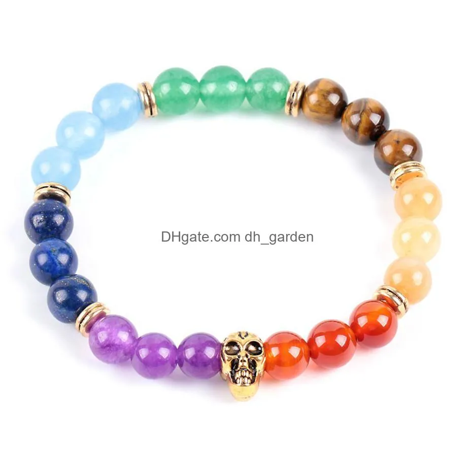 natural healing reiki 7 chakra energy diffuser bracelets yoga mala beads gold color skeleton meditation bangle jewelry