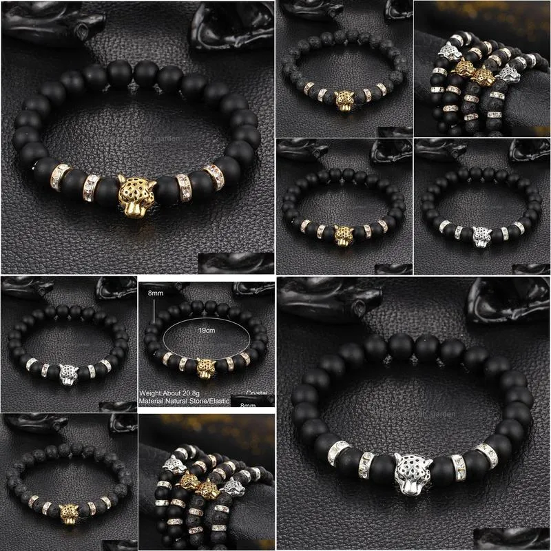 new antique gold color silver color leopard head bracelet charm yoga bracelets for men beads fashion jewelry