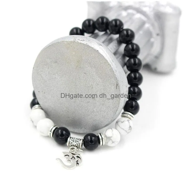 8mm natural white howlite black onyx stonec buddhist buddha pendant charm meditation prayer bead mala bracelet