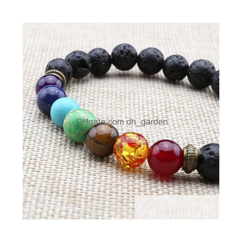 7 chakra healing balance bracelets femme lava yoga reiki prayer wish stones 8mm bracelet