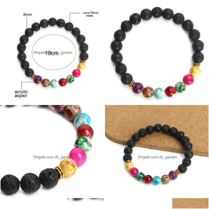 new natural black lava stone bracelets 7 reiki chakra healing balance beads bracelet for men women yoga jewelry