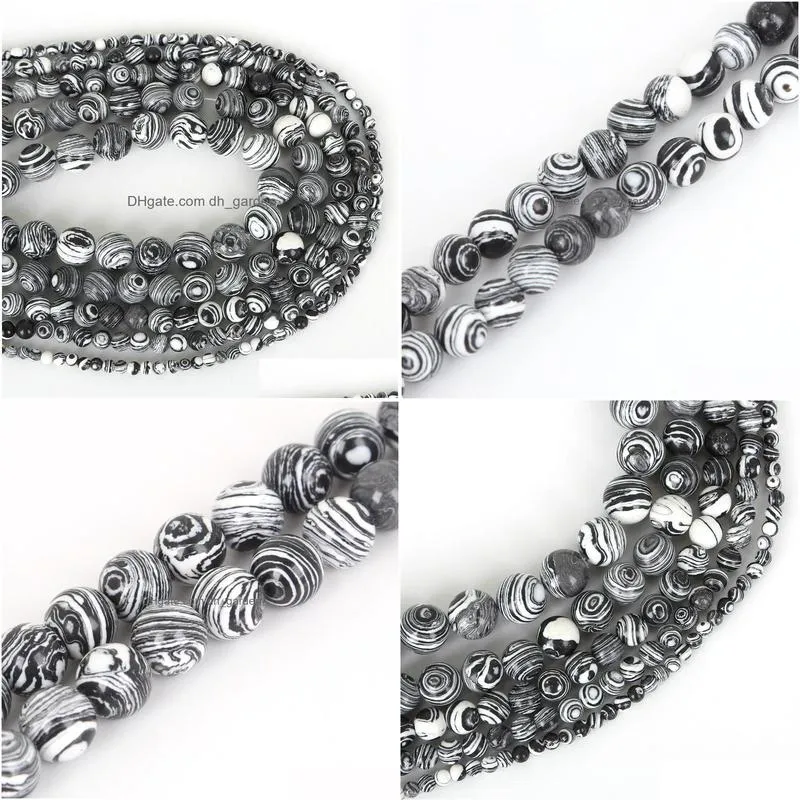 8mm natural black white malachite stone round loose ball beads 15 strand 4 6 8 10 12 mm diy jewelry making bracelet
