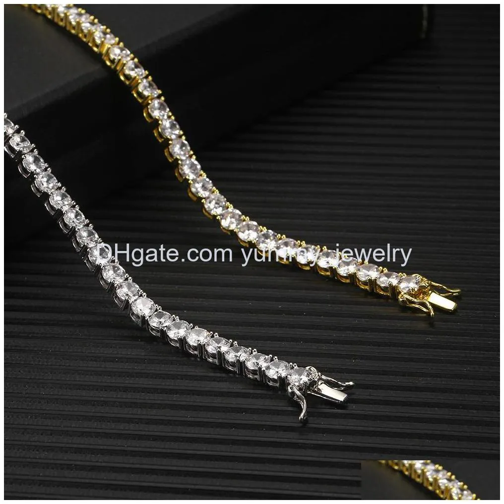 hip hop bling jewelry mens necklace silver gold diamond necklaces 3mm 4mm 5mm iced out tennis chain