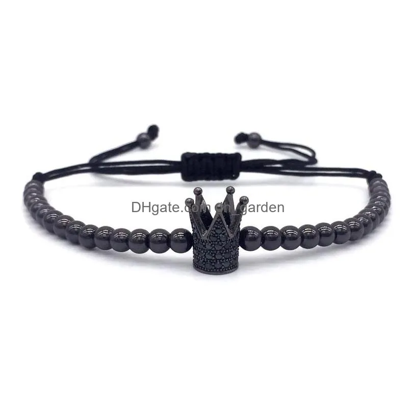 fashion imperial crown charm mens bracelets micro pave beads trendy braided macrame bracelets