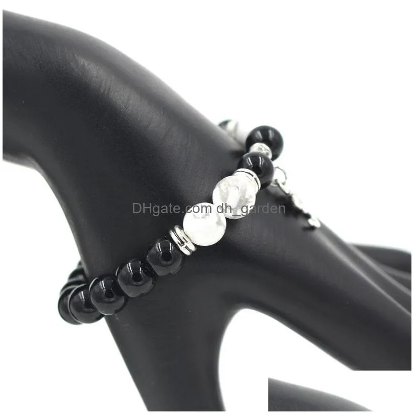 8mm natural white howlite black onyx stonec buddhist buddha pendant charm meditation prayer bead mala bracelet