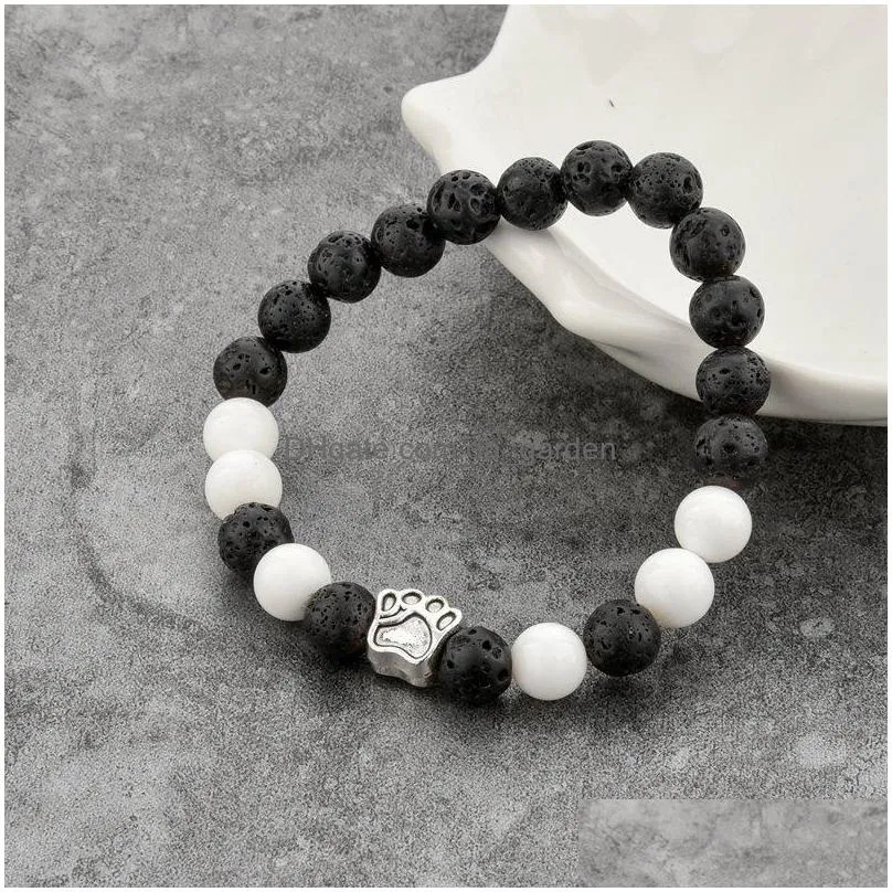 2017 tiger eye natural stone mala bead yoga bracelet dog hand paw elastic rope bead bracelet fashion men women jewelry sbr170111